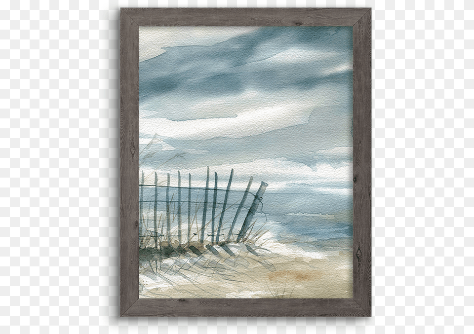 Coastal Watercolor Fence Framed Canvas Art Subtle Mist I By Carol Robinson, Painting, Water, Shoreline, Sea Png Image