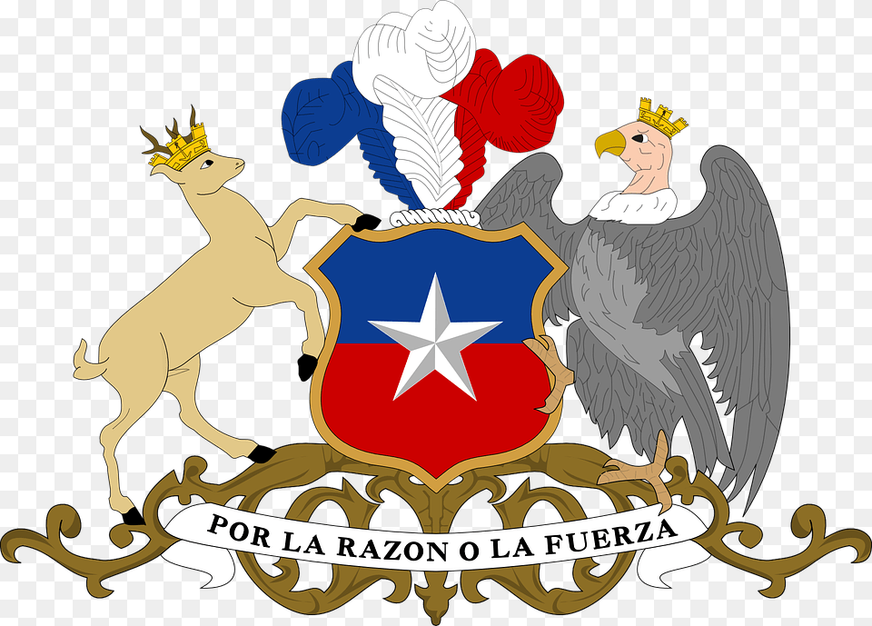 Coat Arms Shield Deer Eagle Crown Ornate Chile Chile Coat Of Arms, Animal, Baby, Bird, Vulture Png Image