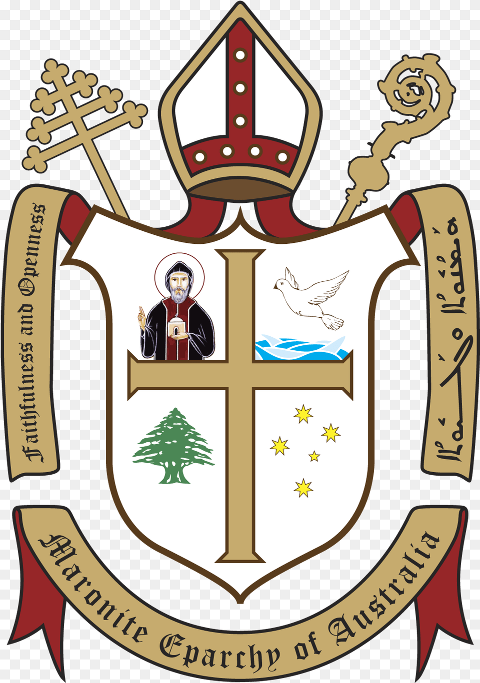 Coat Of Arms Maronite Catholic Eparchy Of Saint Maron Of Sydney, Armor, Adult, Person, Man Free Png Download