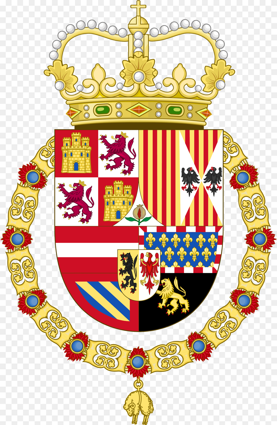Coat Of Arms Of Charles Ii Of Spain Monarchy Coat Of Arms, Emblem, Symbol, Chandelier, Lamp Png Image