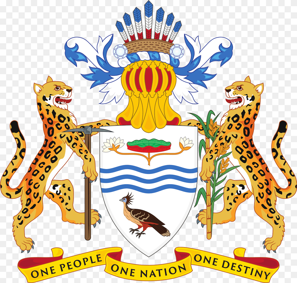 Coat Of Arms Of Guyana Relief Clipart, Animal, Bird, Emblem, Symbol Png