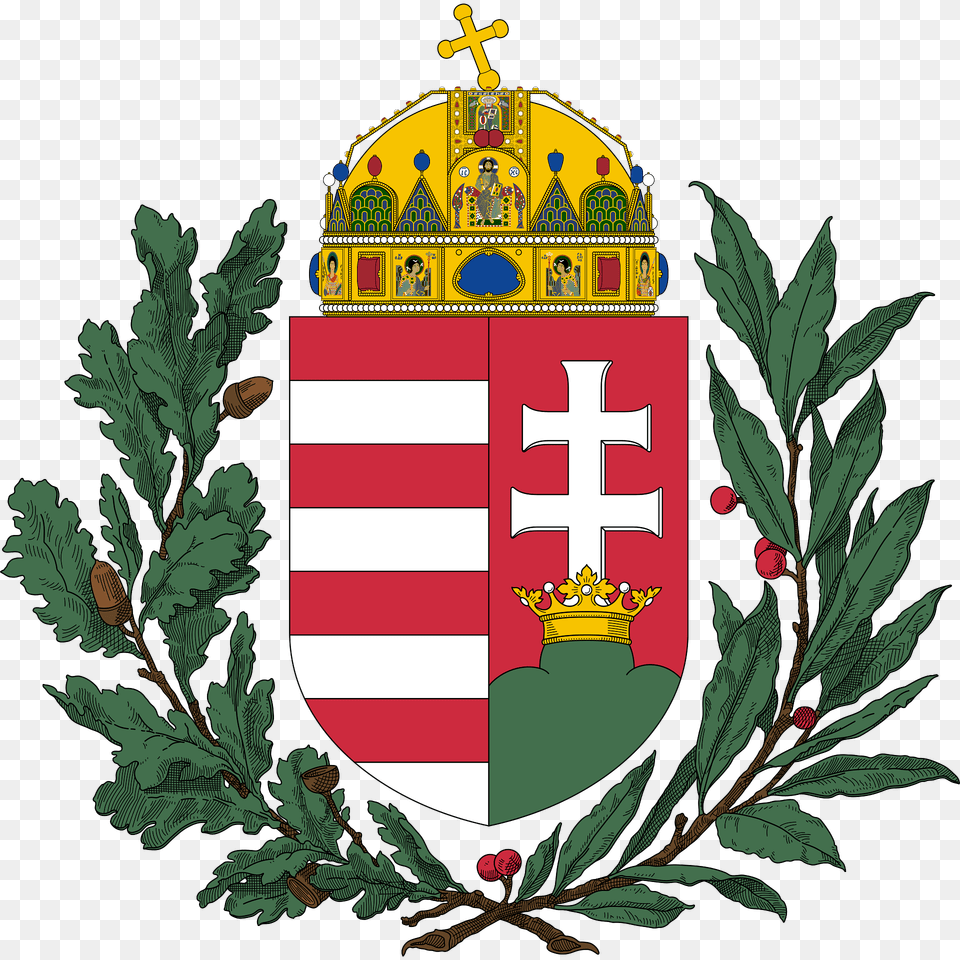 Coat Of Arms Of Hungary 1896 1915 Oak And Olive Branches Clipart, Person, Armor, Shield Png Image