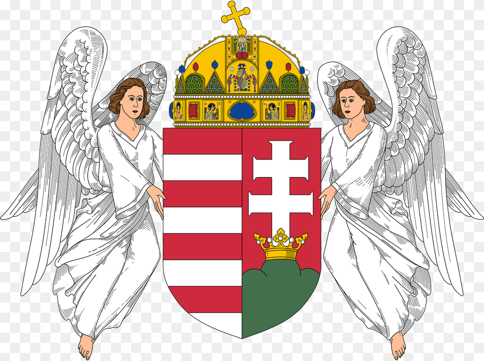 Coat Of Arms Of Hungary 1915 1918 1919 1946 Angels Clipart, Angel, Person, Face, Head Free Png