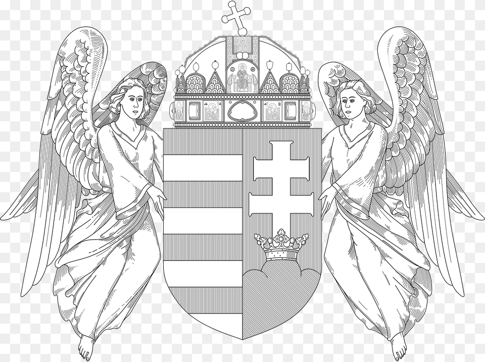 Coat Of Arms Of Hungary 1915 1918 1919 1946 Angels Monochrome Clipart, Angel, Baby, Person, Face Free Png Download