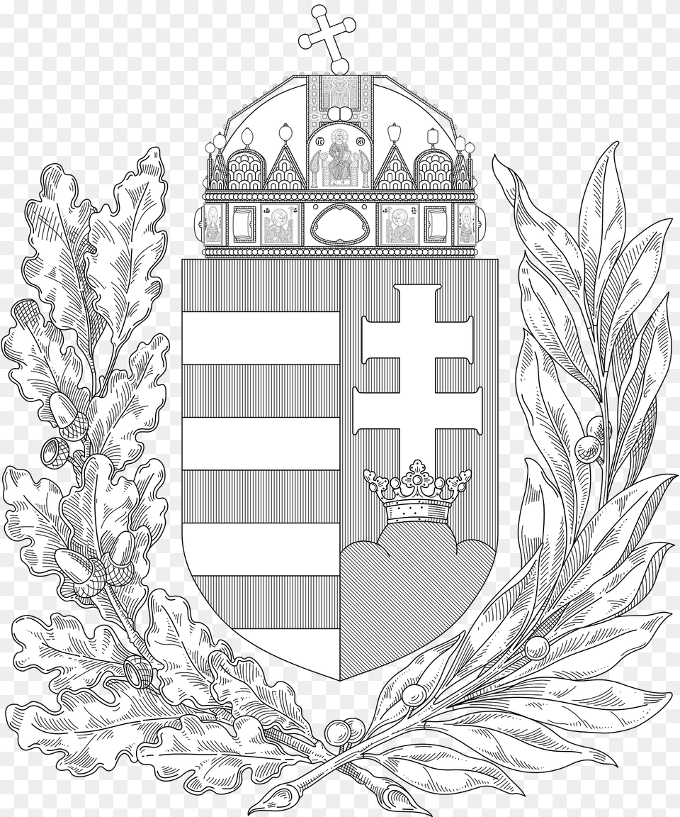 Coat Of Arms Of Hungary 1915 1918 1919 1946 Oak And Olive Branches Monochrome Clipart Free Png Download