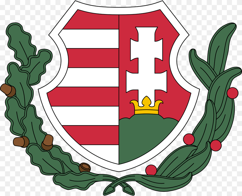 Coat Of Arms Of Hungary 1946 1949 1956 1957 Oak And Olive Branches Clipart, Armor, Shield, Dynamite, Weapon Png
