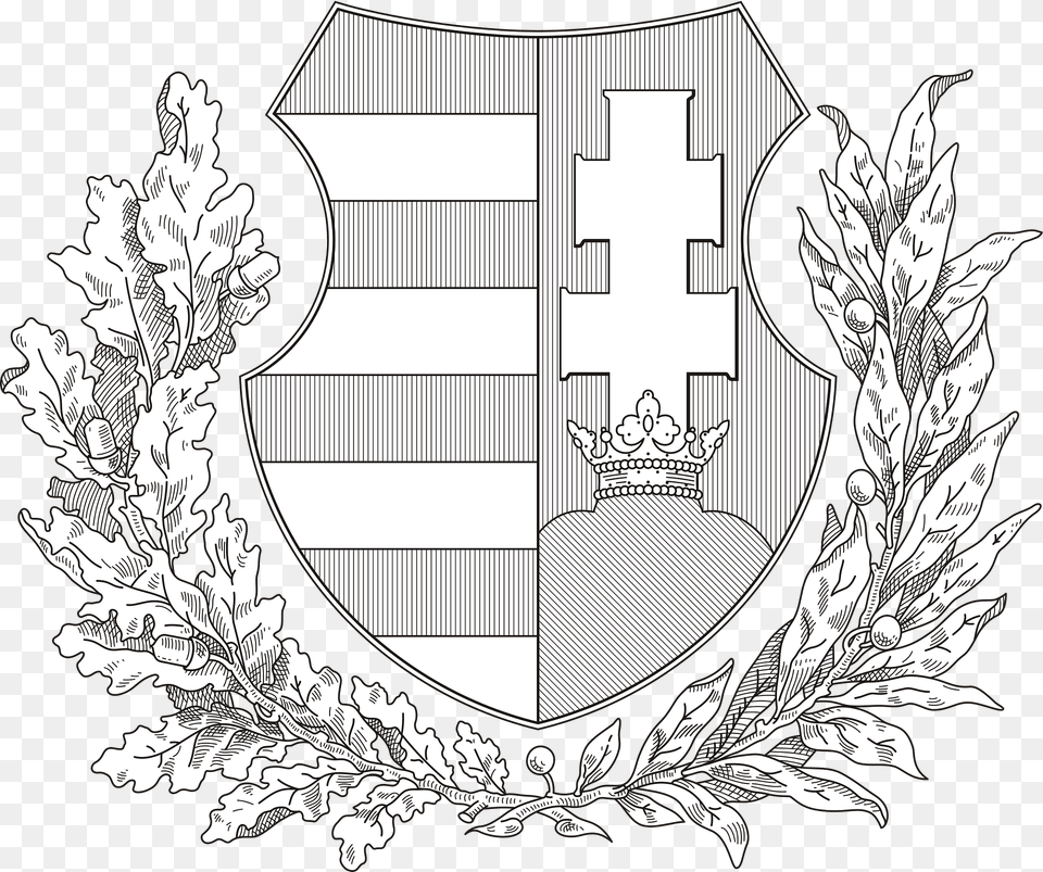 Coat Of Arms Of Hungary 1946 1949 Oak And Olive Branches Monochrome Clipart, Armor Png