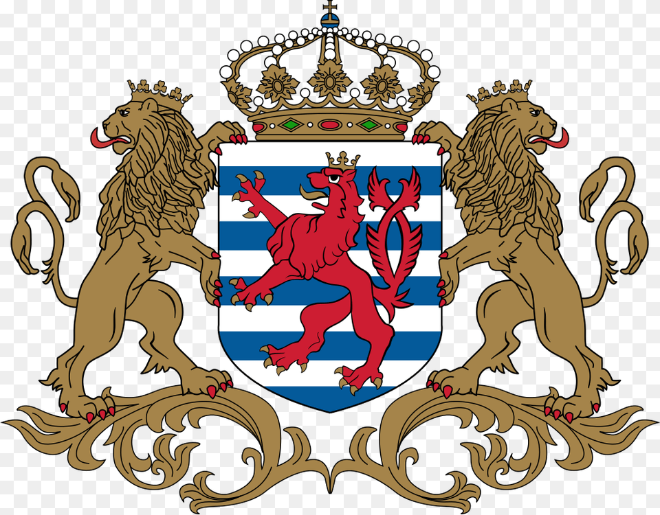 Coat Of Arms Of Luxembourg Luxembourg Flag With Coat Of Arms, Animal, Lion, Mammal, Wildlife Free Png Download
