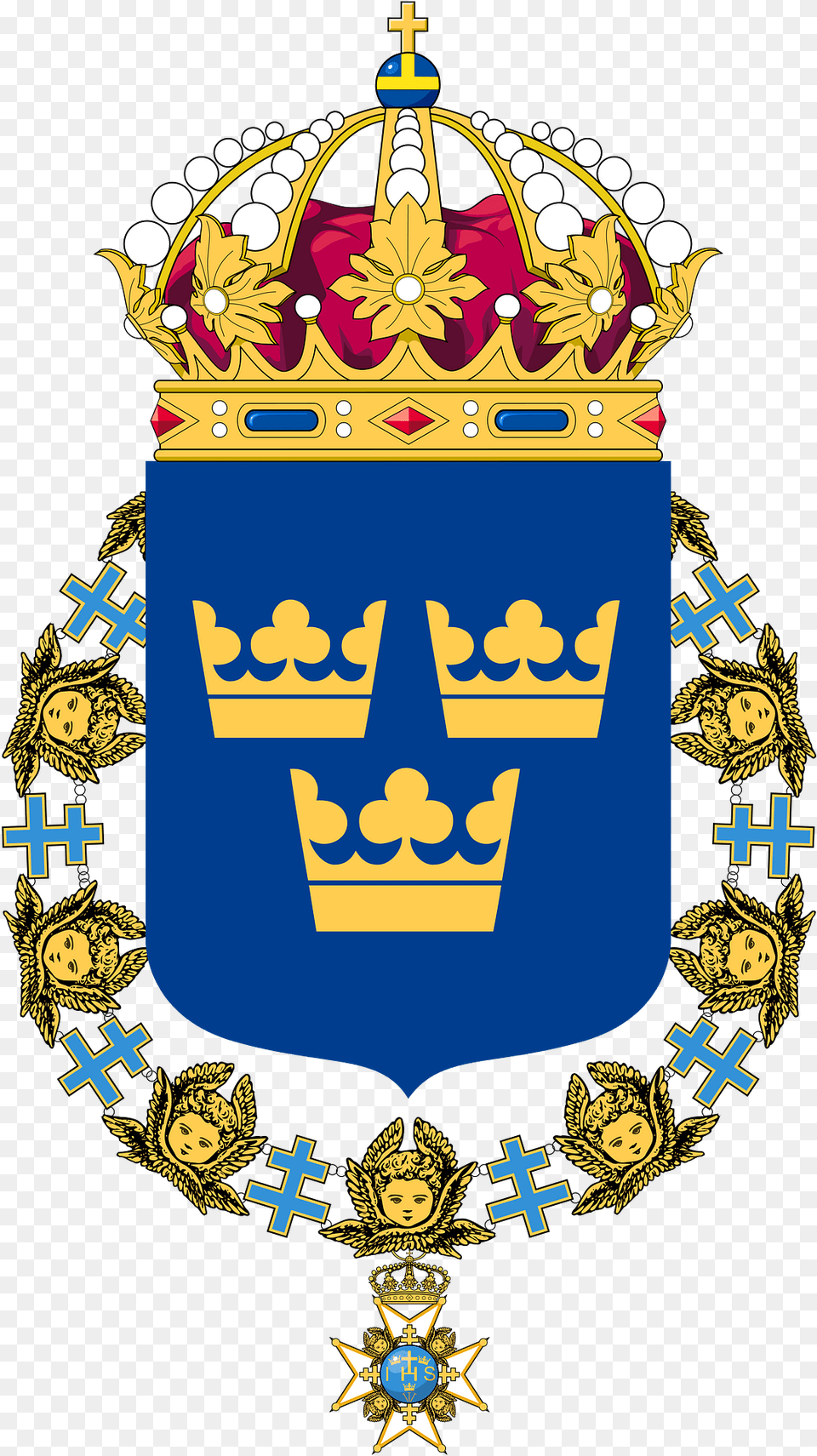 Coat Of Arms Of Sweden Order Of Seraphim Clipart, Logo, Symbol, Badge, Emblem Png Image