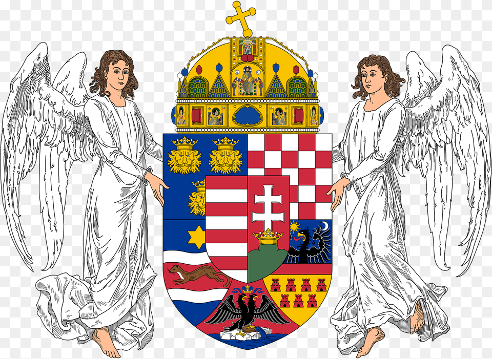 Coat Of Arms Of The Lands Of The Holy Hungarian Crown 1896 1915 Angels Clipart, Adult, Female, Person, Woman Png Image