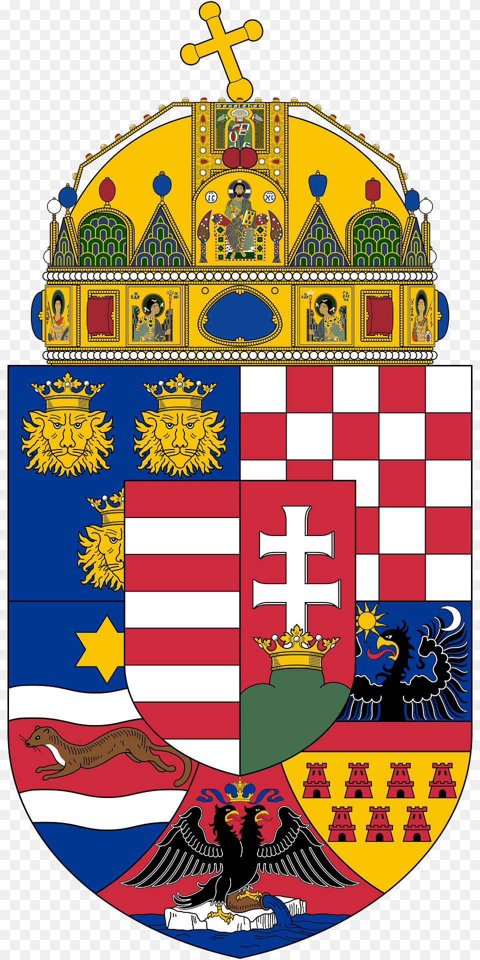 Coat Of Arms Of The Lands Of The Holy Hungarian Crown 1896 1915 Clipart, Person, Animal, Bird, Emblem Png