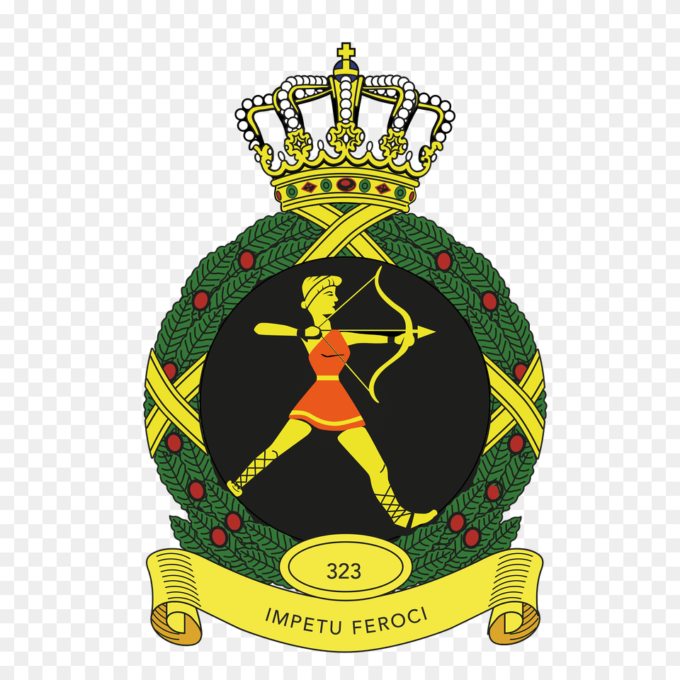 Coat Of Arms Royal Netherlands Air Force 323 Squadron Clipart, Logo, Badge, Symbol, Person Free Transparent Png