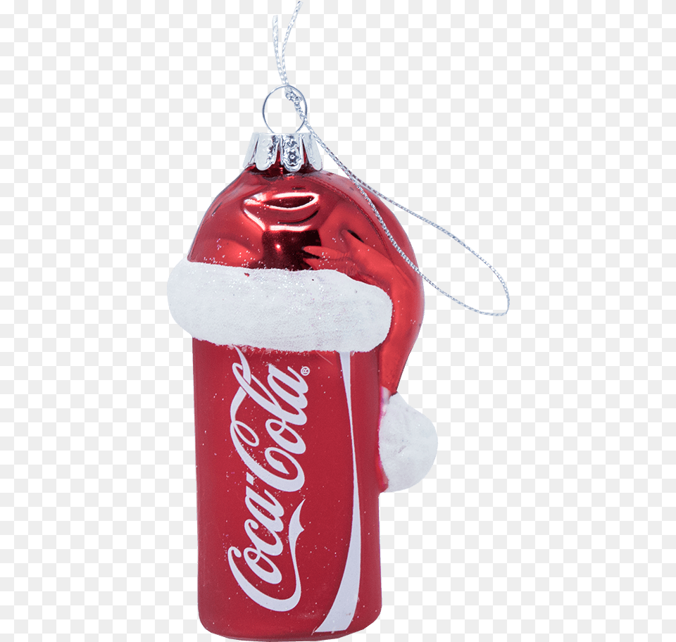 Coca Cola Can With Santa Hat Glass Ornament Collectibles Coke Store Coca Cola 12 Oz Can, Beverage, Soda, Person Free Png Download