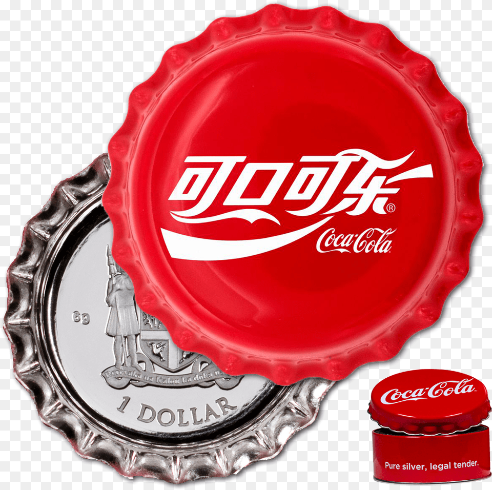 Coca Cola China Emkcom Fiji Bottle Cap Coin, Plate, Person, Beverage, Coke Png Image