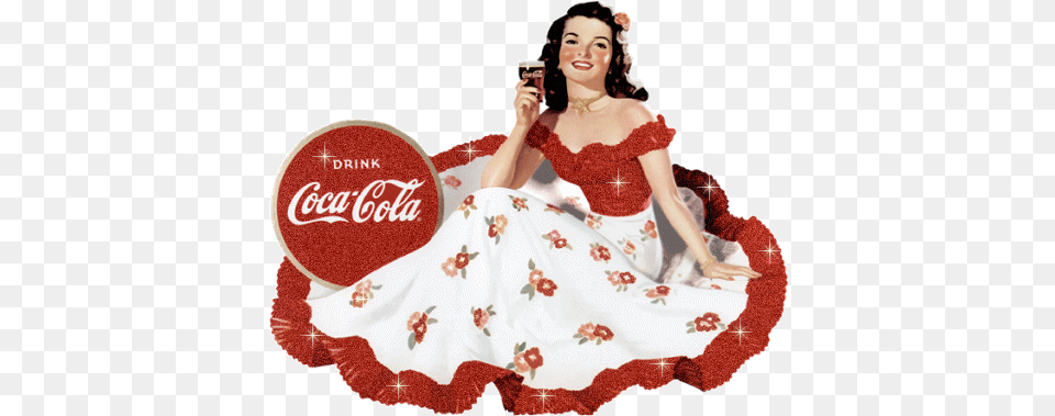 Coca Cola Girl 1940s Gif Click To See Her Sparkle Coca Cola 1950 Gif, Dress, Clothing, Person, Female Free Png