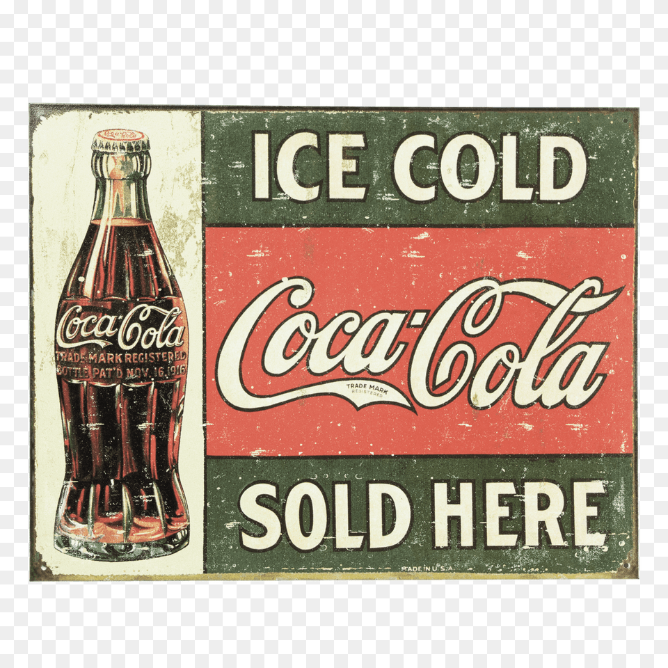 Coca Cola Sold Here Vintage Metal Sign, Beverage, Coke, Soda, Alcohol Free Transparent Png