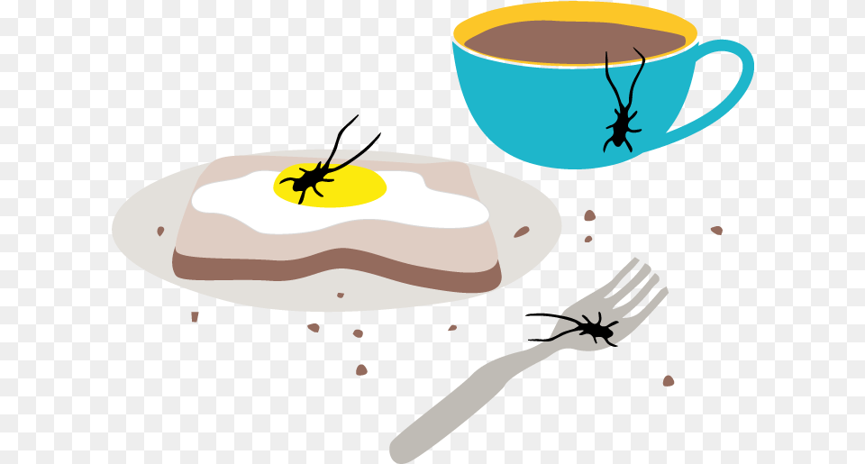 Cockroach Infestation In A Kitchen Dish, Cutlery, Fork, Cup, Beverage Png
