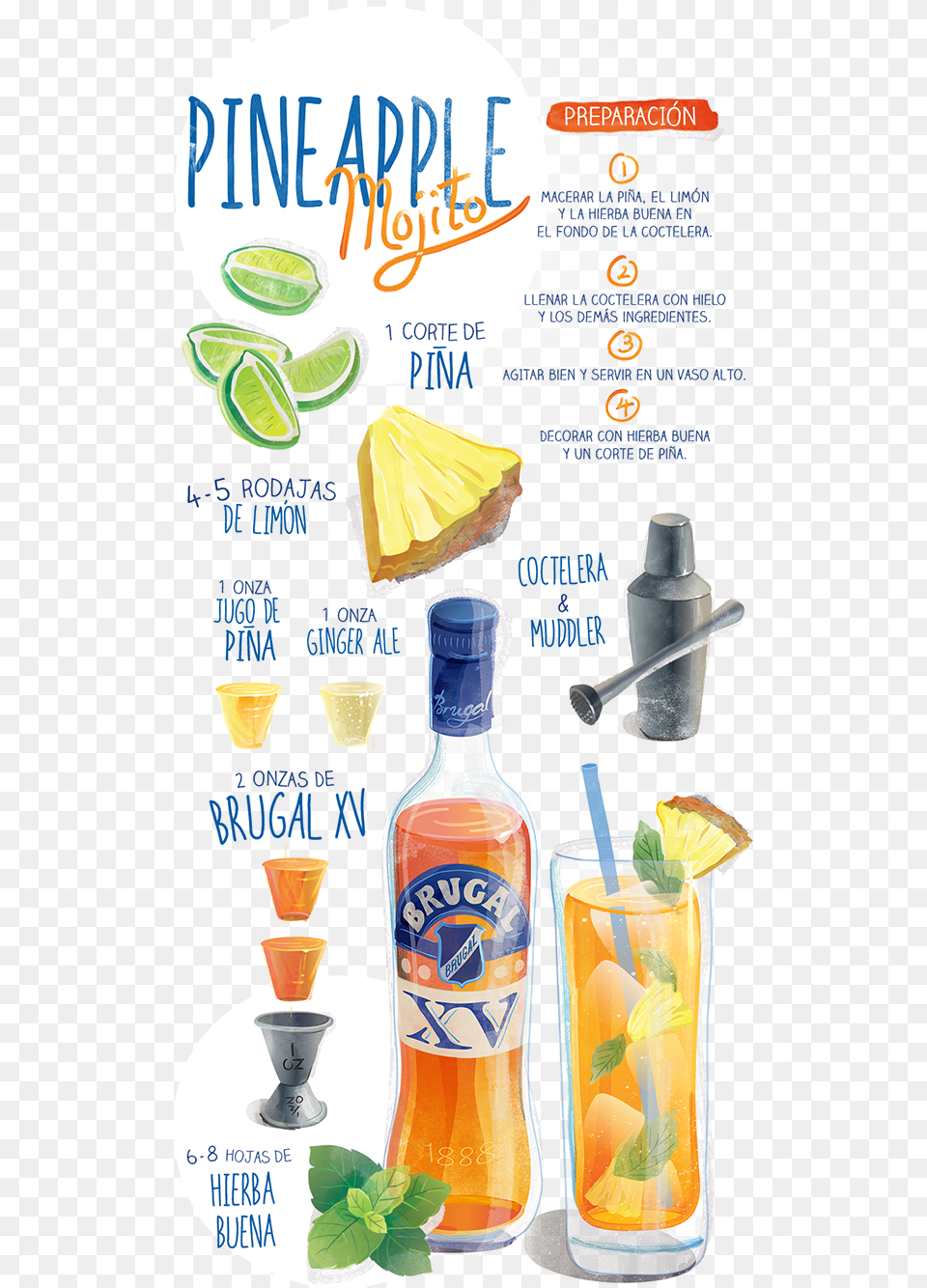 Cocktail Recipes Brugal Xv Vector Illustrations Illustration, Advertisement, Alcohol, Beer, Beverage Free Transparent Png