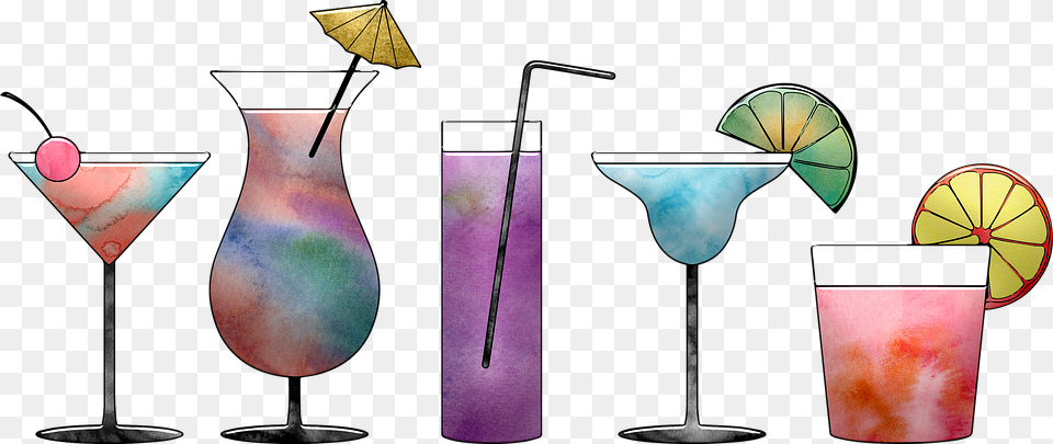 Cocktails Watercolor Colorful Watercolour Paint Smoothie, Alcohol, Beverage, Cocktail, Glass Png