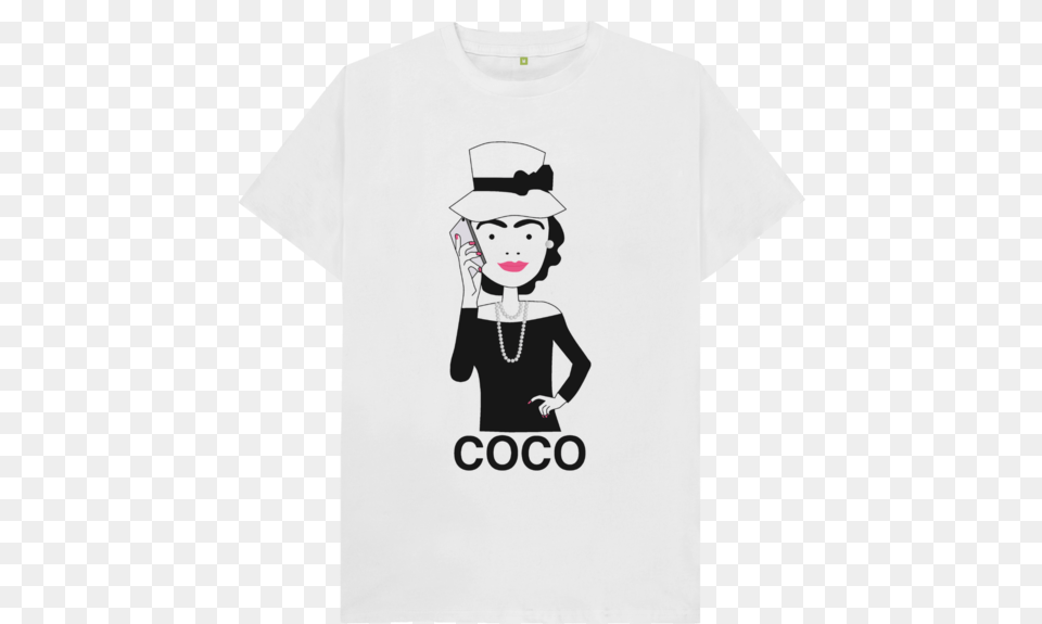 Coco Chanel With Cell Phone T Shirt, Clothing, T-shirt, Person, Face Free Png