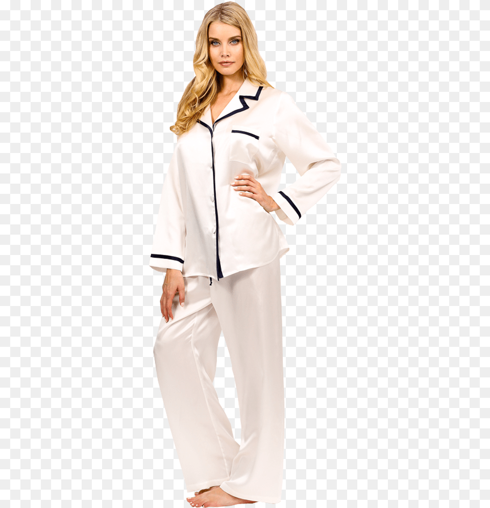 Coco Pajama In Pearl With Midnight Trim Pajamas, Adult, Person, Woman, Female Free Png Download