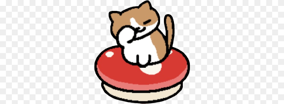 Cocoa Having A Bit Of A Wash On The Red Shroom Neko Atsume Tabitha Fan Art, Baby, Person, Animal, Pet Png Image
