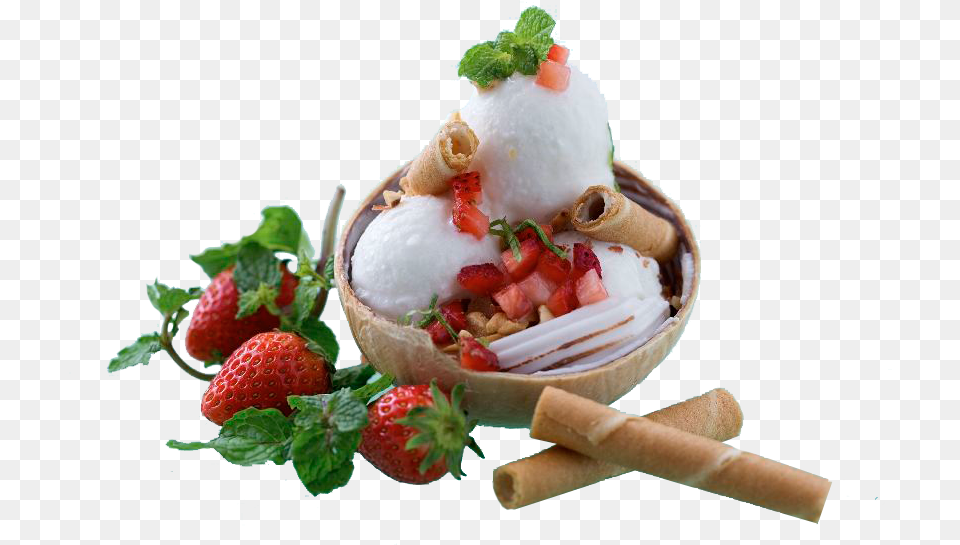 Coconut Coconut Milk And Shavings Are Blended With Strawberry, Cream, Dessert, Food, Ice Cream Free Transparent Png