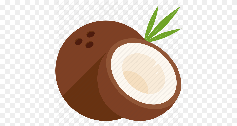 Coconut Cut Food Fruit Leaf Tropical Whole Icon, Plant, Produce, Disk Free Png Download