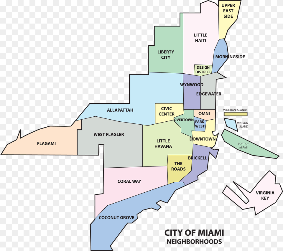 Coconut Grove Neighborhood Of The City Of Miami Map Of South Florida Miami Neighborhoods, Chart, Plot, Diagram Free Png Download