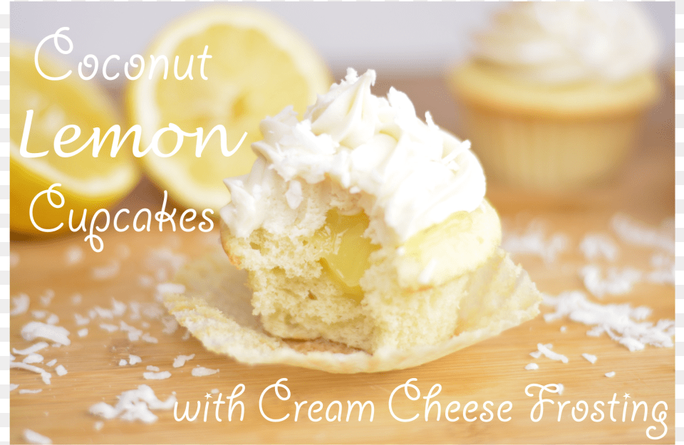 Coconut Lemon Cupcakes Title, Cream, Dessert, Food, Icing Png