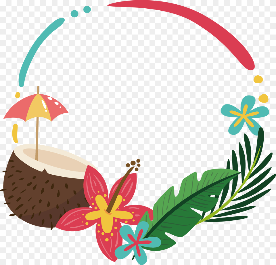 Coconut Palm Summer Border Summer, Food, Fruit, Plant, Produce Free Png