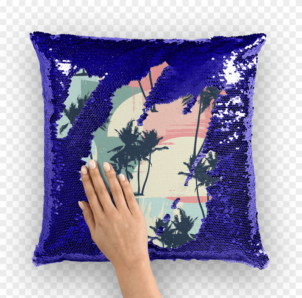 Coconut Tree Sequin Cushion Cover Cushion, Home Decor, Pillow Free Png Download