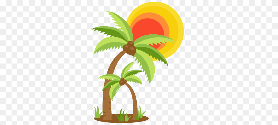 Coconut Trees With Sun Svg Cut File Scrapbook Title Cuts Cute Coconut Tree Cliparty, Plant, Palm Tree, Summer, Fruit Free Transparent Png