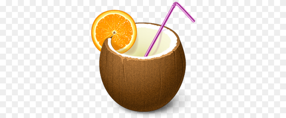 Coconut Trio Open Transparent Coconut With Straw, Citrus Fruit, Food, Fruit, Orange Free Png Download