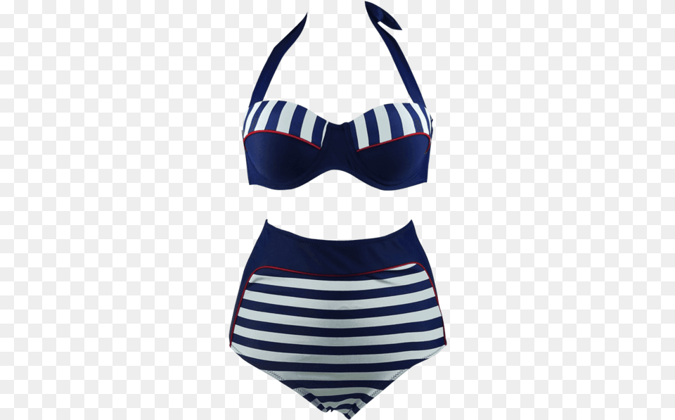 Cocoship Retro Navy Blue Stripe Black Polka Dot High, Bikini, Clothing, Swimwear, Adult Free Png Download