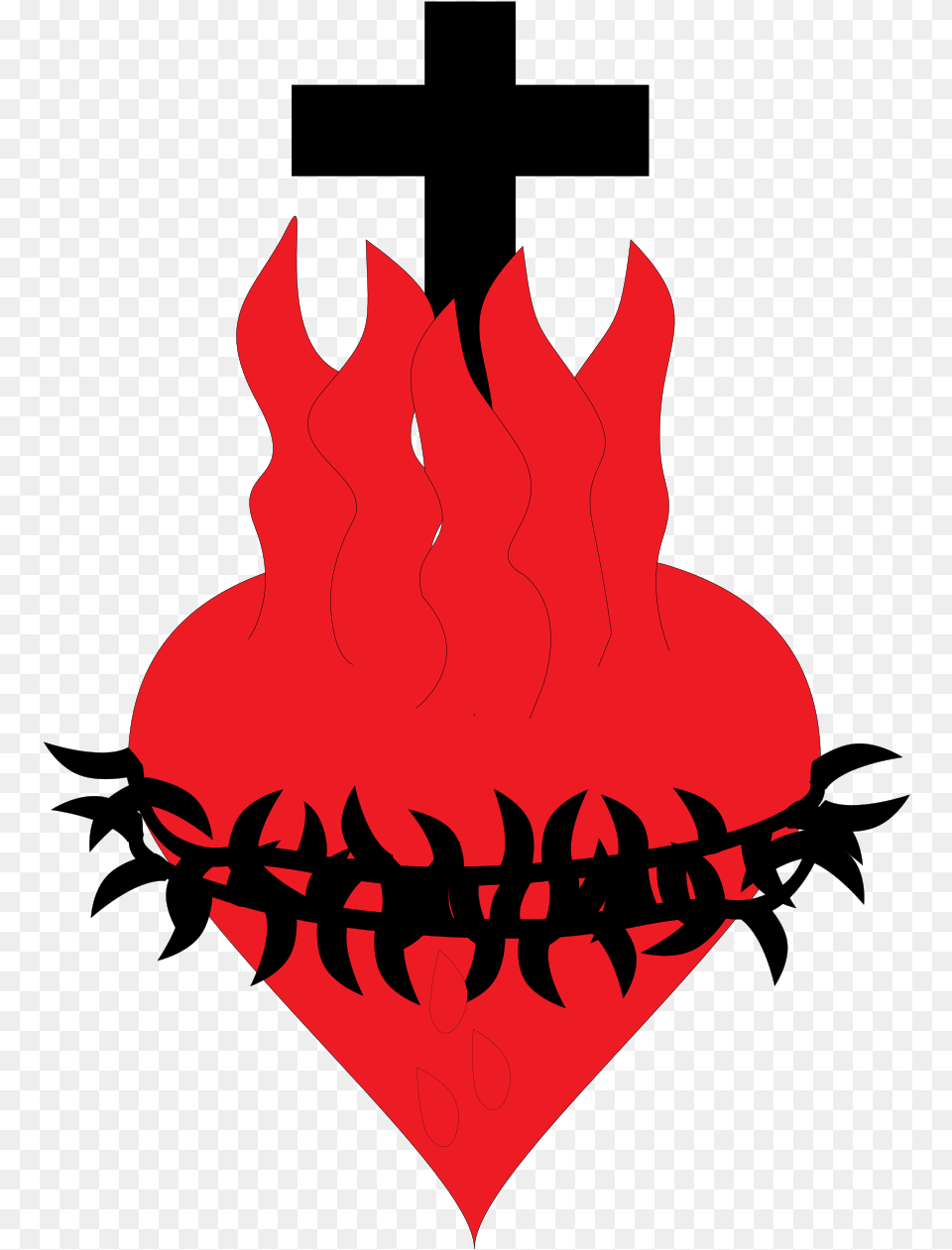 Coeur Croix Heart With Fire And Cross, Leaf, Plant, Flame, Symbol Free Png