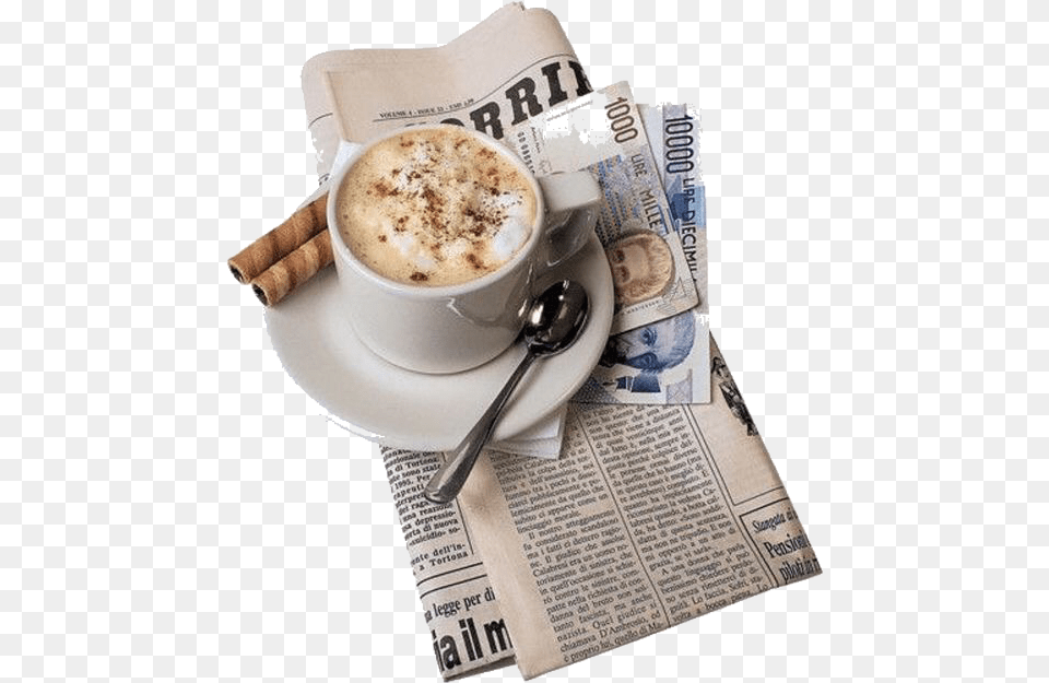 Coffee And Newspaper Transparent, Cup, Cutlery, Spoon, Beverage Free Png