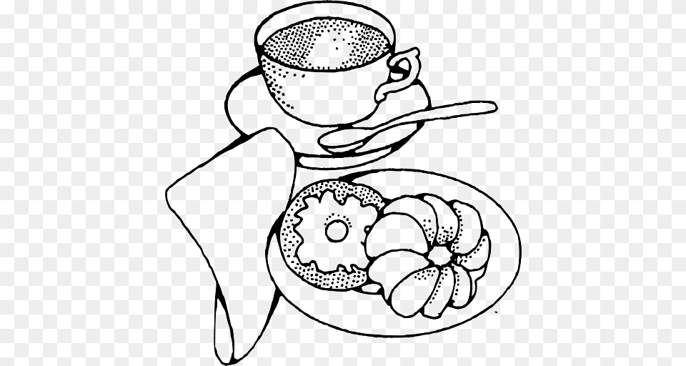 Coffee And Pastries For Breakfast, Cutlery, Spoon, Saucer, Cup Png Image