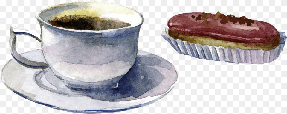 Coffee Bean Espresso Cafe Coffee Cup Transparent Coffee Cup Watercolor, Saucer, Food, Dessert, Cream Png Image