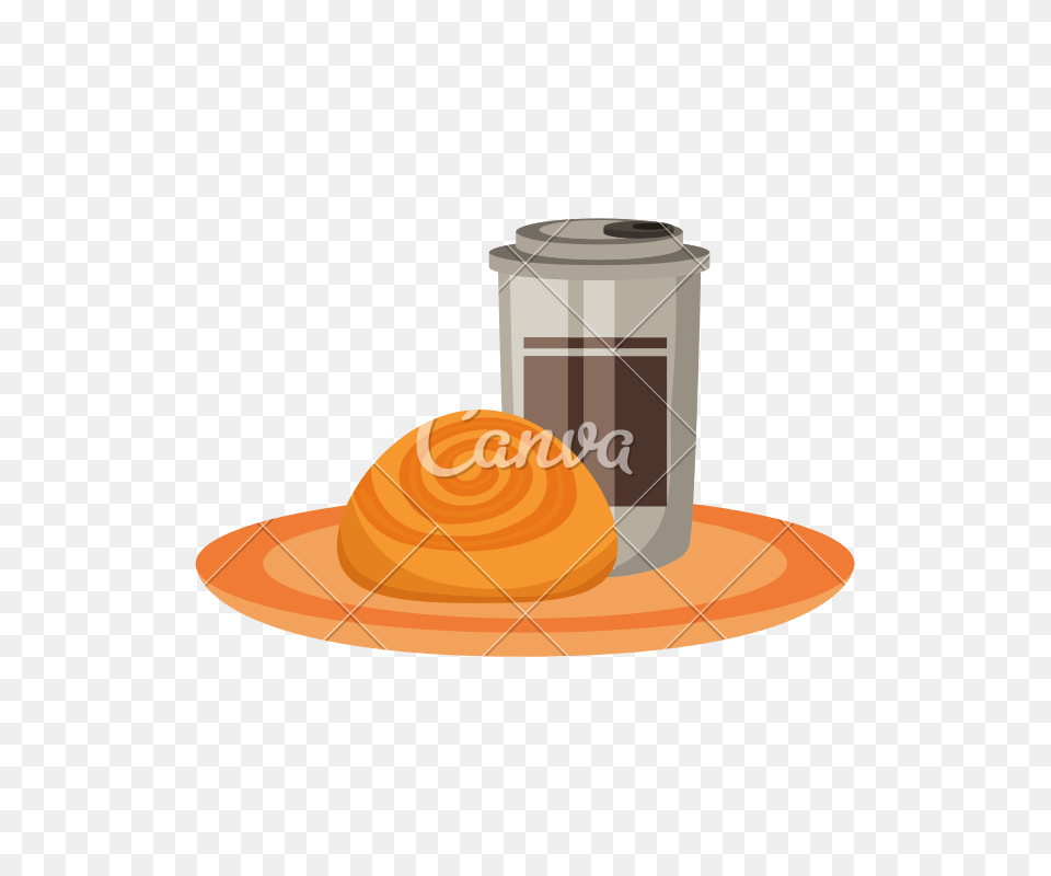 Coffee Cup And Cinnamon Roll Vector Illustration, Tin, Food Free Png