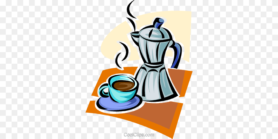 Coffee Cup And Coffee Maker Royalty Vector Clip Art, Pottery, Beverage, Coffee Cup, Espresso Free Transparent Png