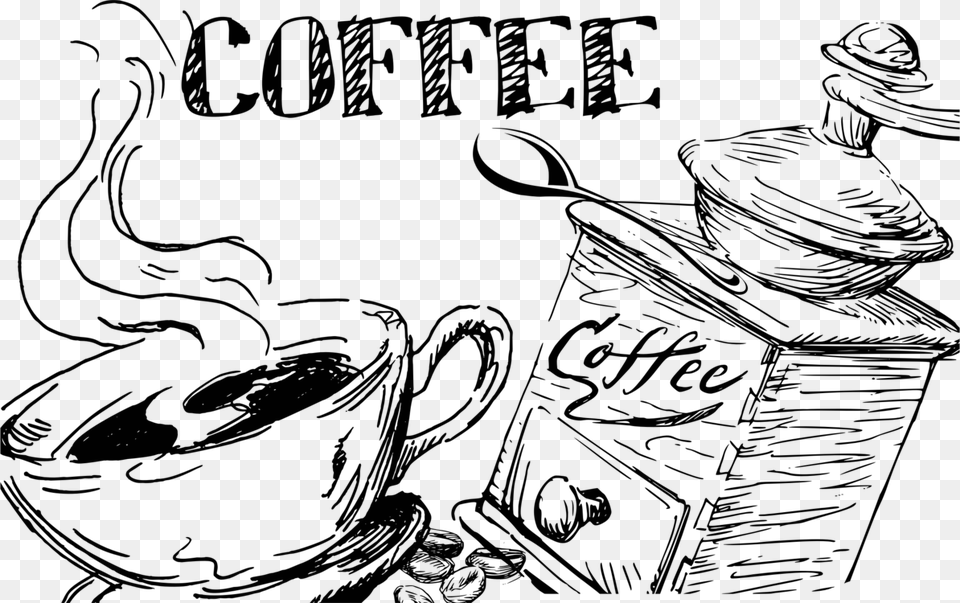 Coffee Cup Cafe Caffeinated Drink Drawing Coffee Hand Drawn Free Png Download