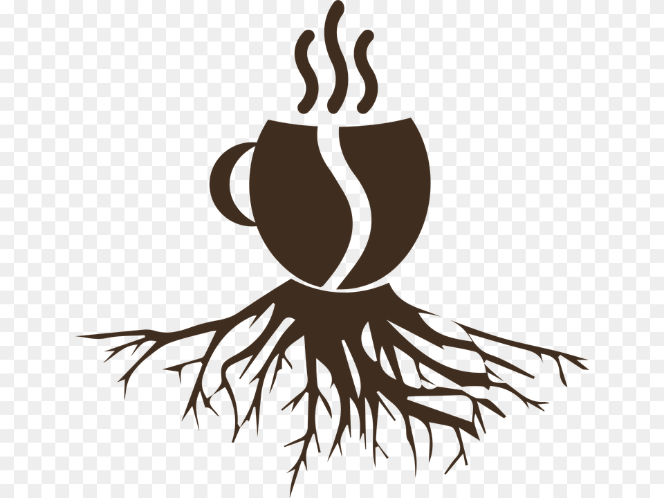 Coffee Cup Drink Roots Cafe Hot Grain Caffeine Tree With Roots Silhouette, Plant, Root Free Png