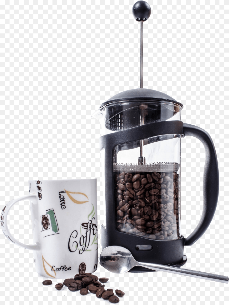 Coffee Grinder And Coffee Cup Coffee Grinder, Cutlery, Spoon, Beverage, Coffee Cup Free Png
