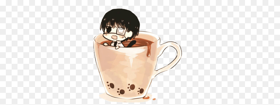 Coffee Kaneki Chibi Anime Drinking Coffee, Cup, Face, Head, Person Png