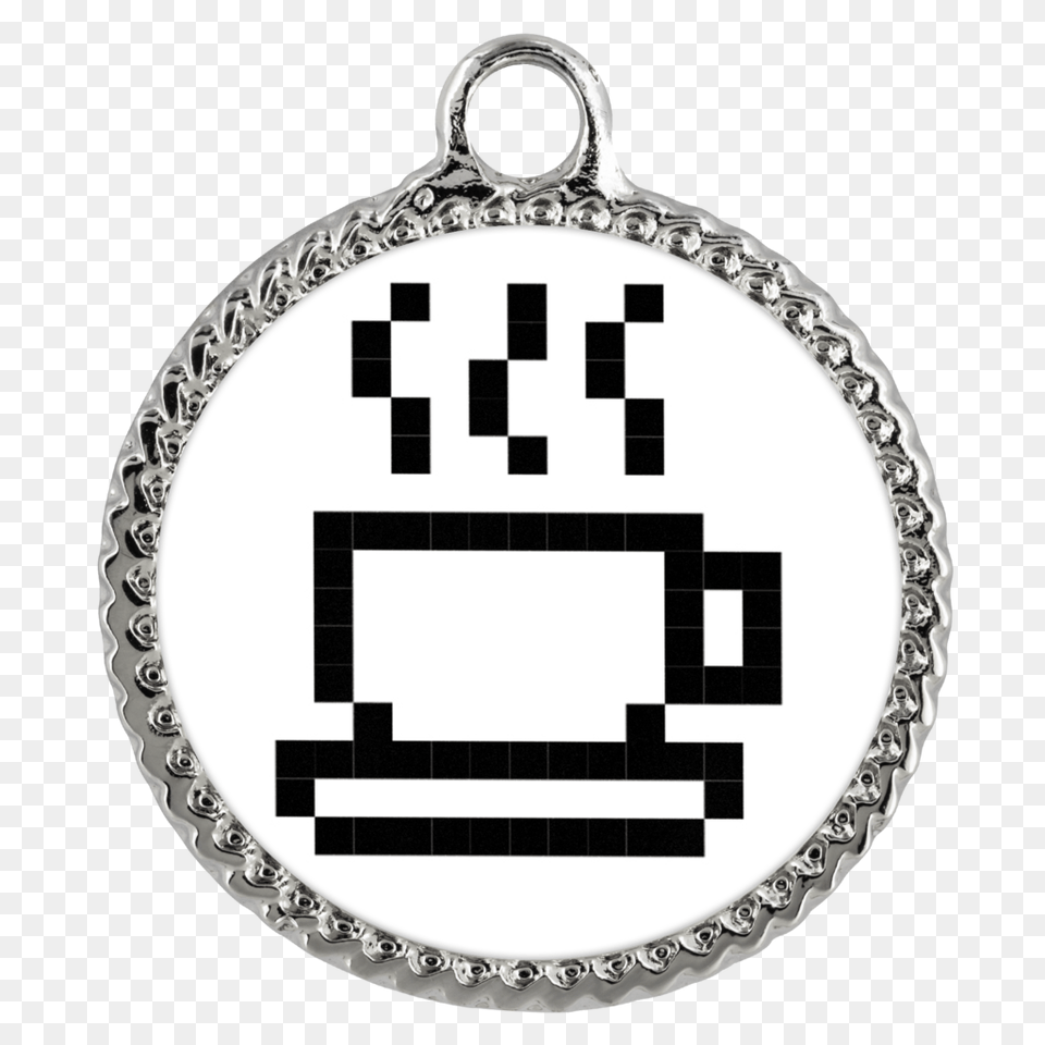 Coffee Lovers Pixel Art Deco Coin Necklace Hangry Gamer Gear, Accessories, Plate, Jewelry Free Png Download