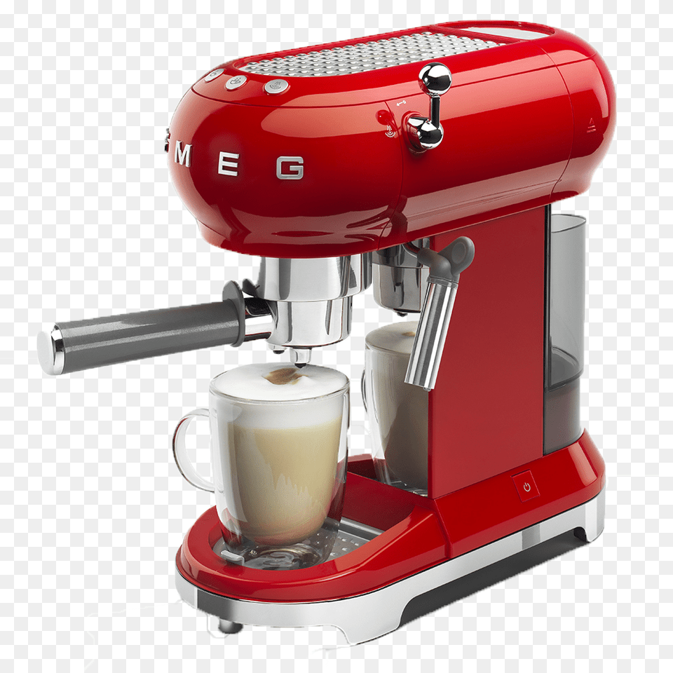 Coffee Machine Background Smeg Coffee Machine Red, Cup, Device, Appliance, Electrical Device Free Transparent Png