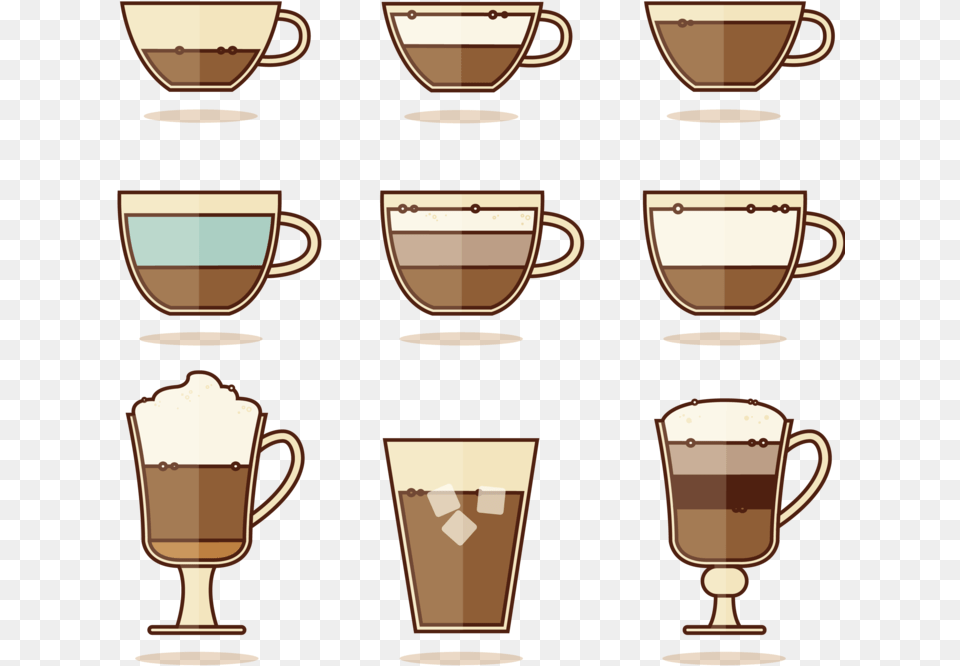 Coffee Mugs Cup Tea Iced Espresso Vector Types Of Coffee Illustration, Beverage, Coffee Cup Png Image