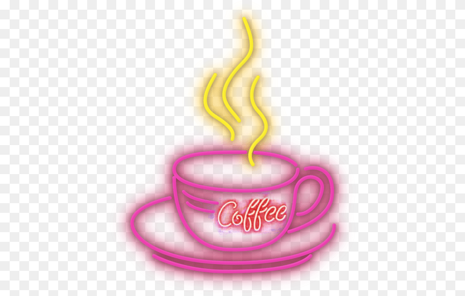 Coffee Neon Pink Yellow Coffeestickers Coffee Cup Neon, Birthday Cake, Cake, Cream, Dessert Png