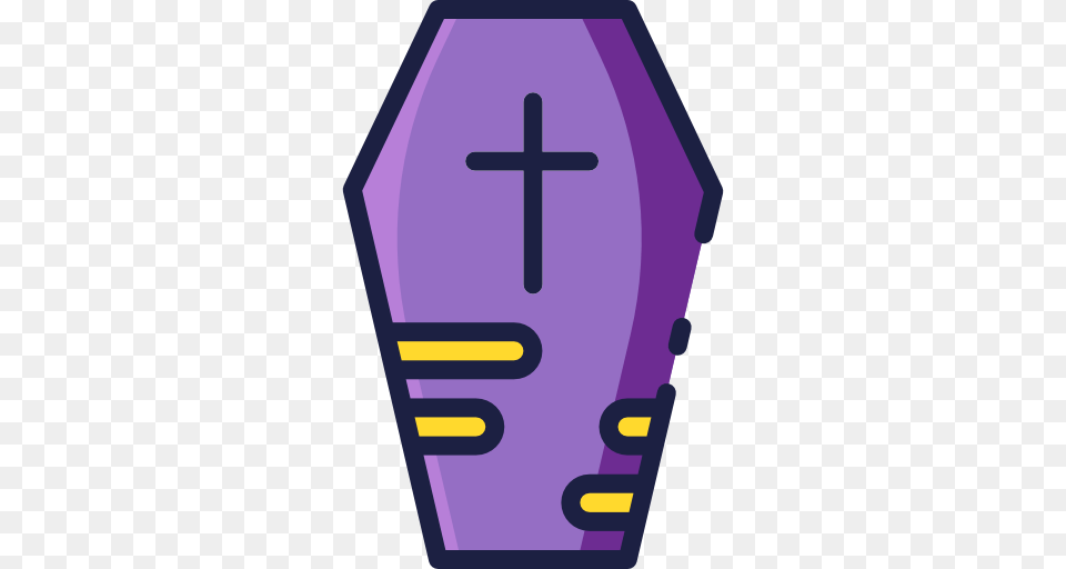 Coffin Cross Object Outline Halloween Scary Tomb Icon, Purple, Symbol Png